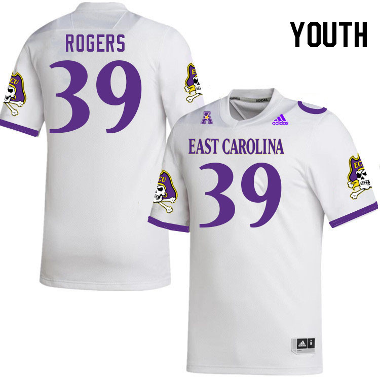Youth #39 Omar Rogers ECU Pirates 2023 College Football Jerseys Stitched-White